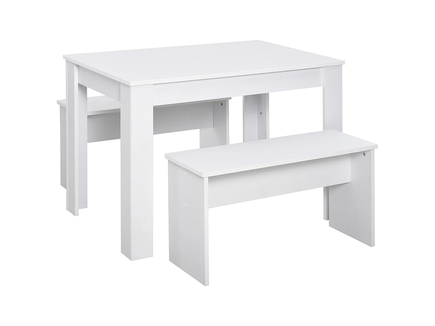 Sono White Rectangular Dining Table with 2 Benches for Compact Spaces