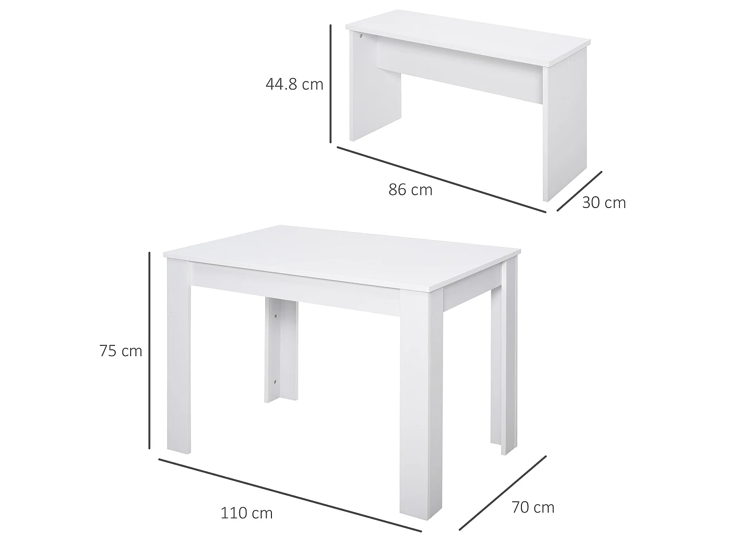 Sono White Rectangular Dining Table with 2 Benches for Compact Spaces