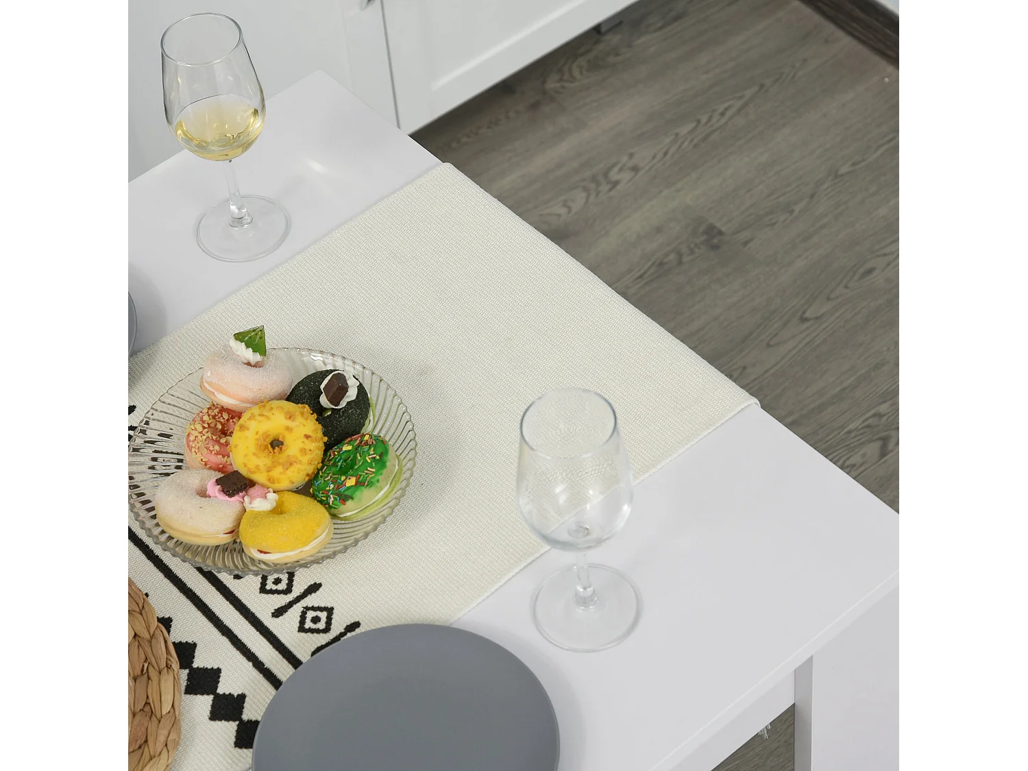 Sono White Rectangular Dining Table with 2 Benches for Compact Spaces