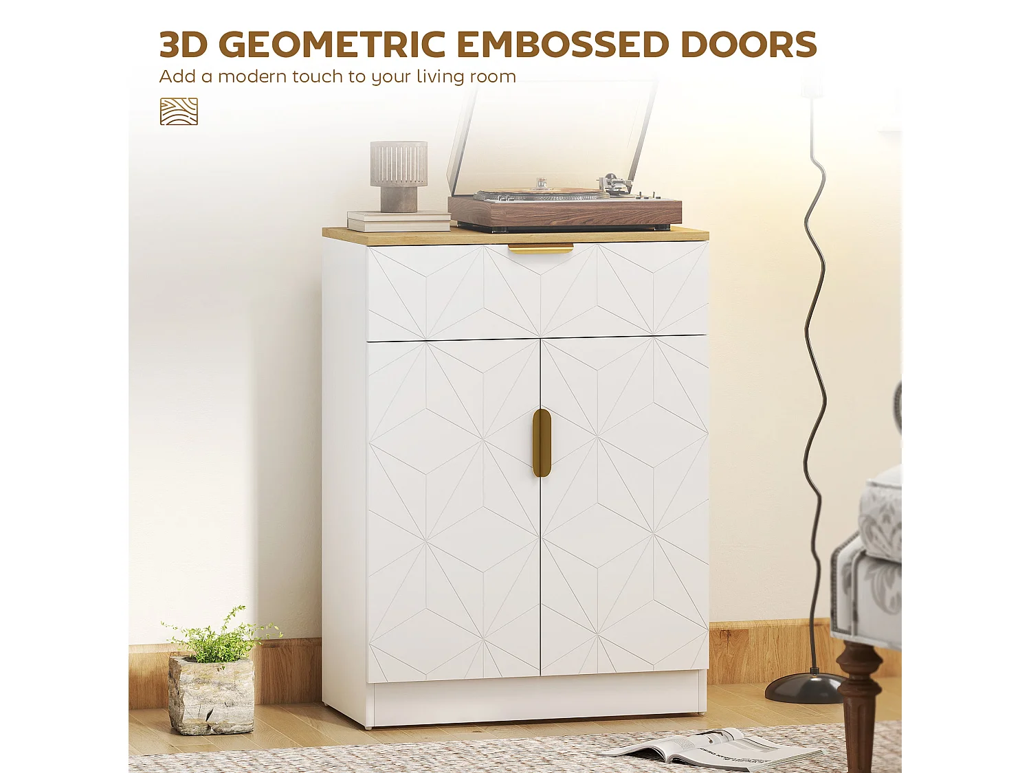 Rilosa Modern Sideboard White and Natural Top Drawer and 2 Doors