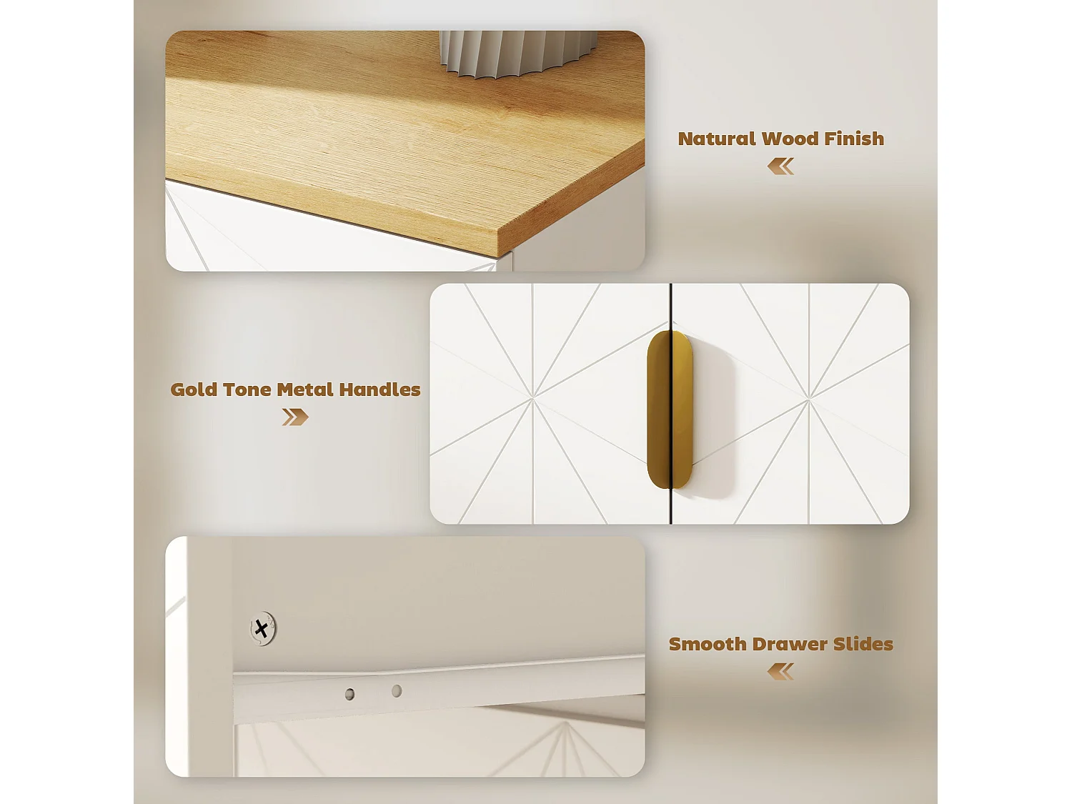 Rilosa Modern Sideboard White and Natural Top Drawer and 2 Doors