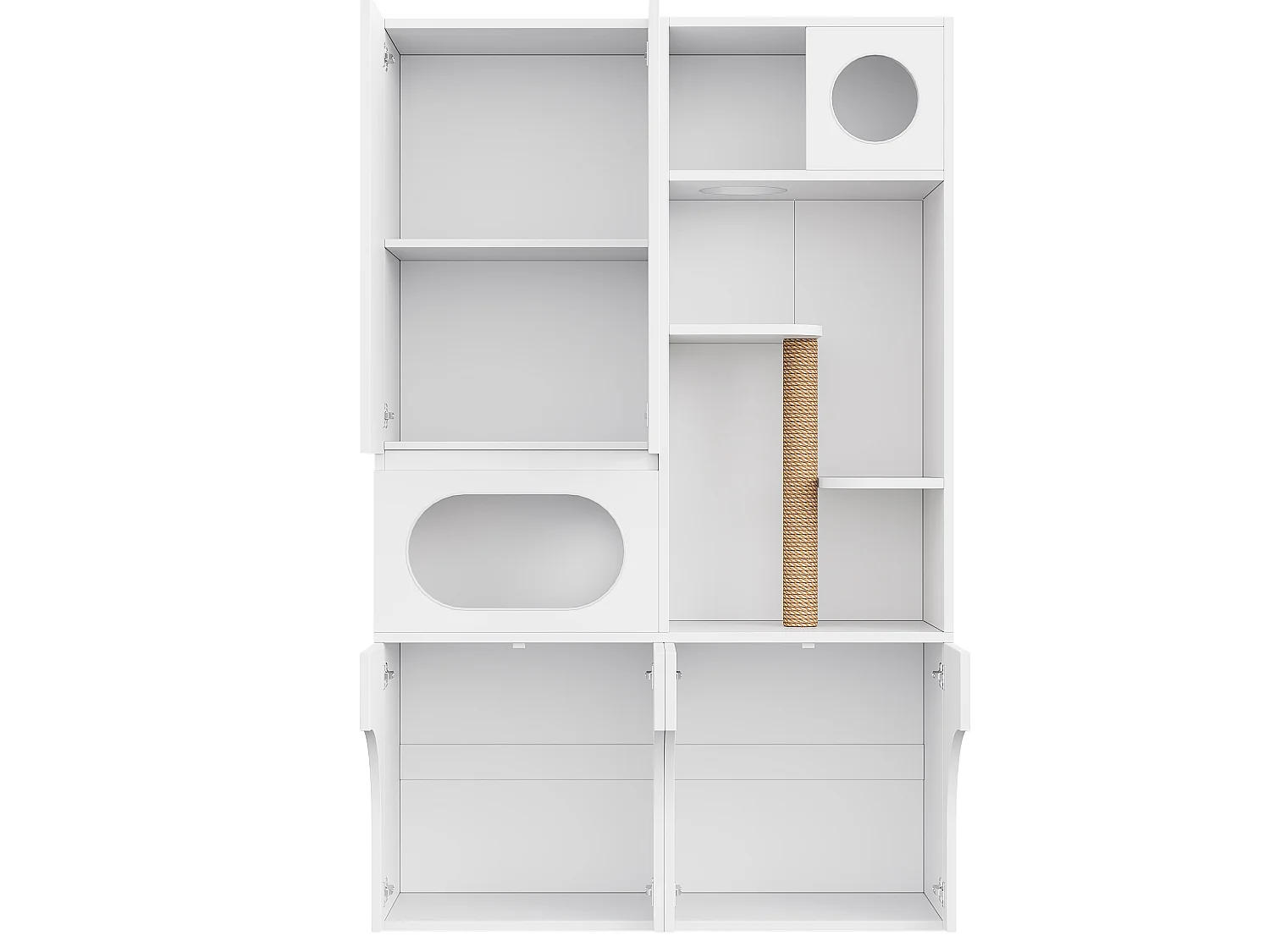 Pet Storage Cabinet 140x45x195 cm - Cat Tree - Two Litter Boxes - Scratching Post and Rest Area - White