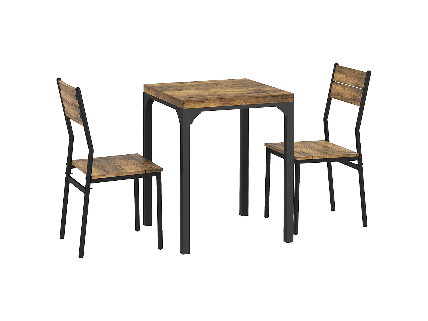 Lulila Rustic Brown 3 Piece Compact Square Dining Table and 2 Chairs