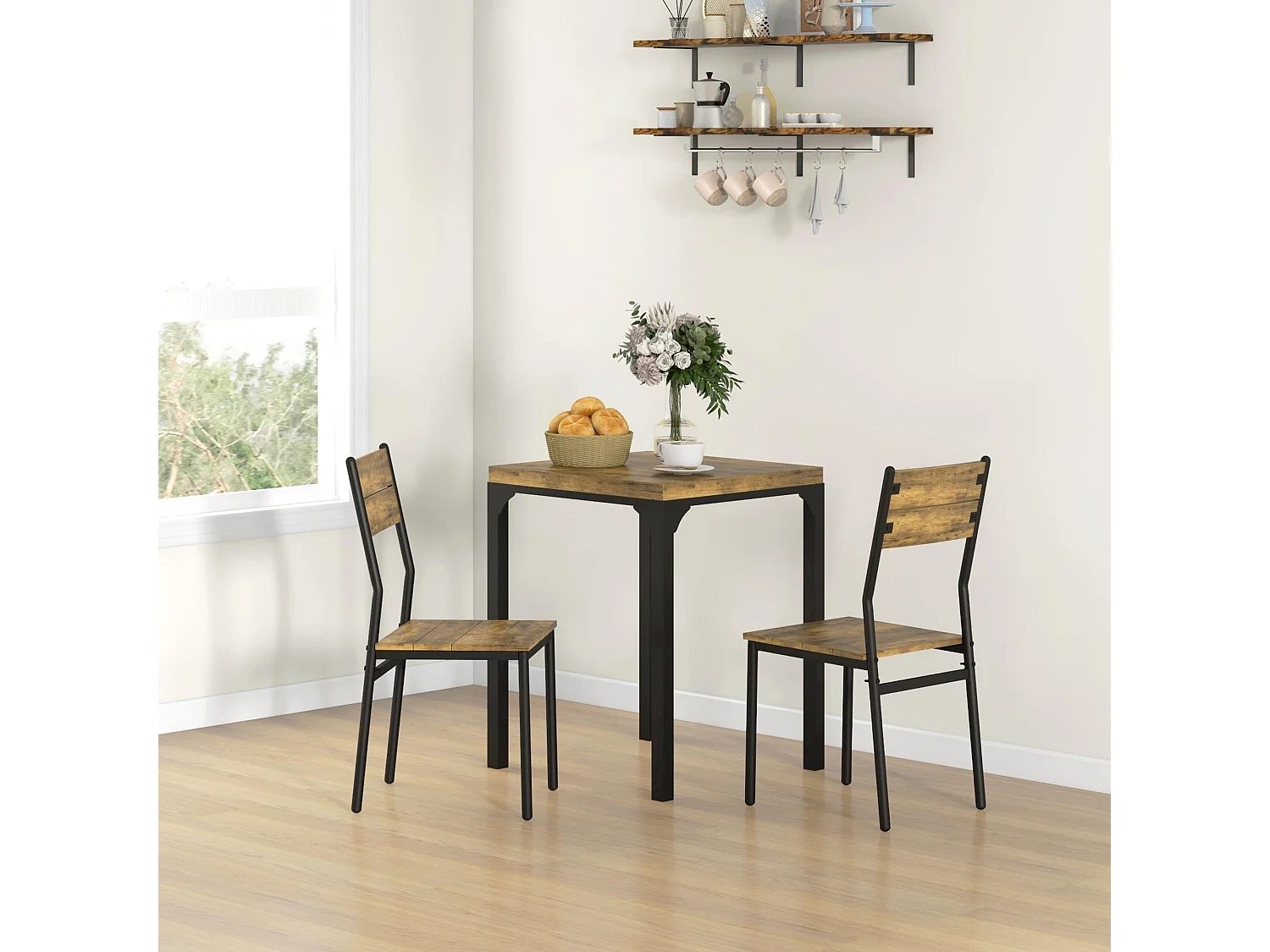 Lulila Rustic Brown 3 Piece Compact Square Dining Table and 2 Chairs