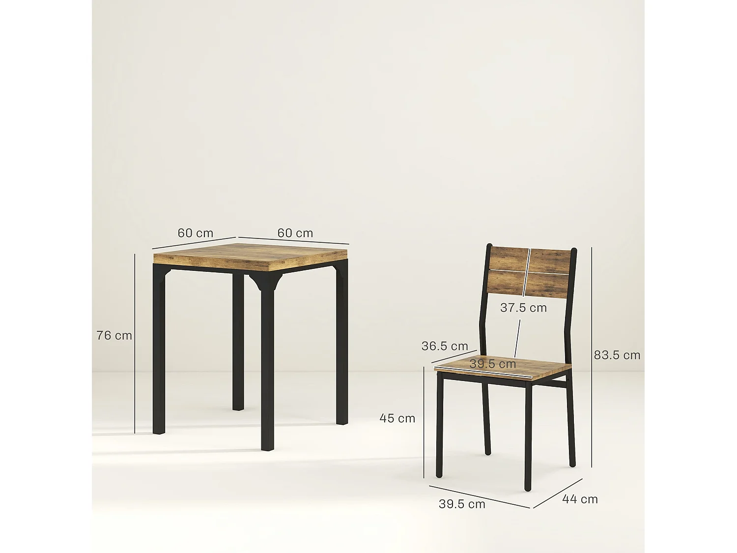 Lulila Rustic Brown 3 Piece Compact Square Dining Table and 2 Chairs