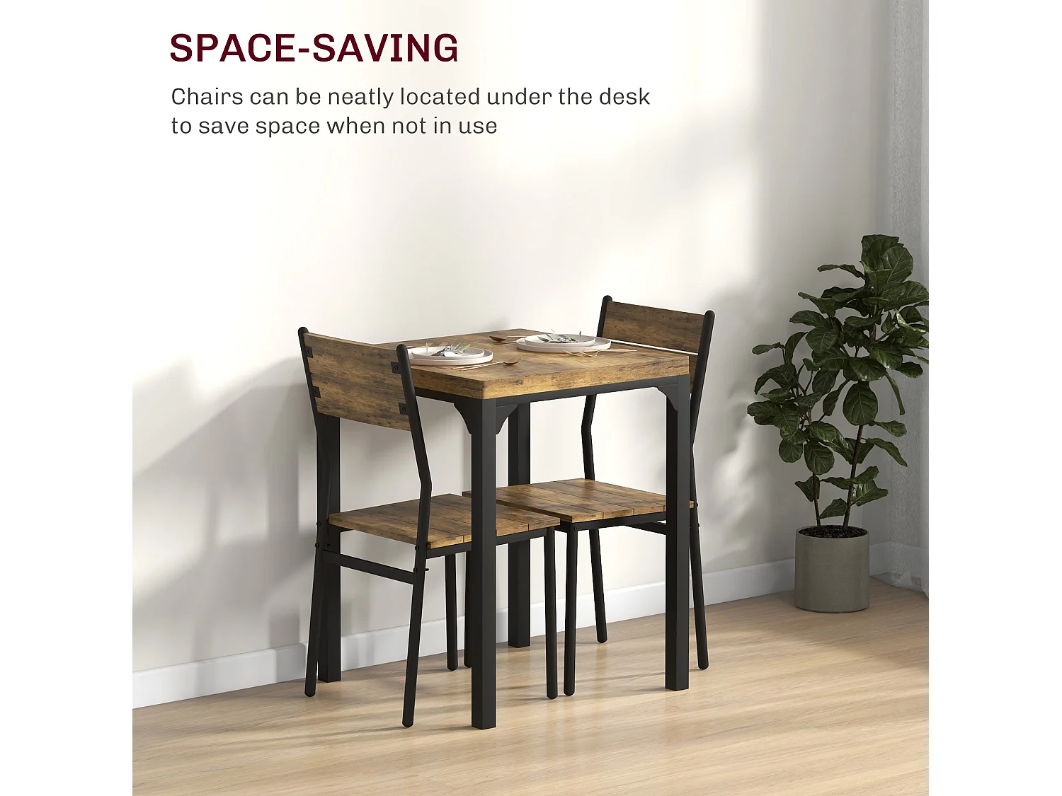 Lulila Rustic Brown 3 Piece Compact Square Dining Table and 2 Chairs