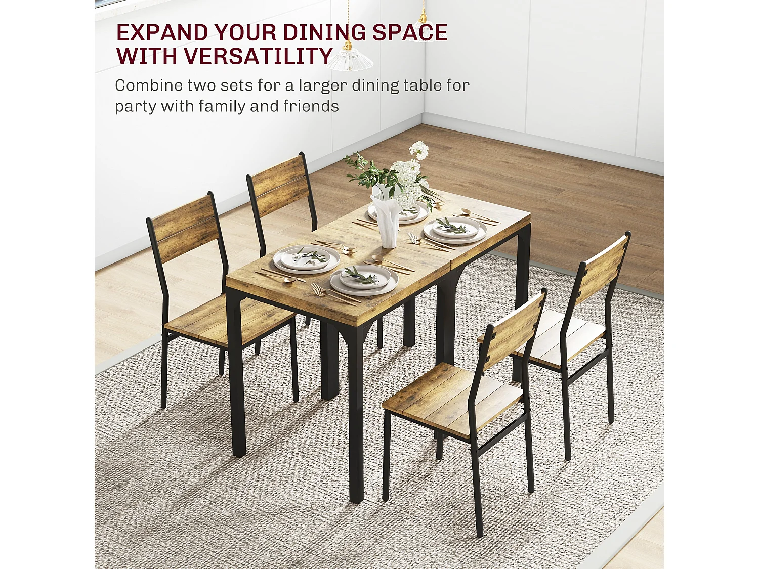 Lulila Rustic Brown 3 Piece Compact Square Dining Table and 2 Chairs