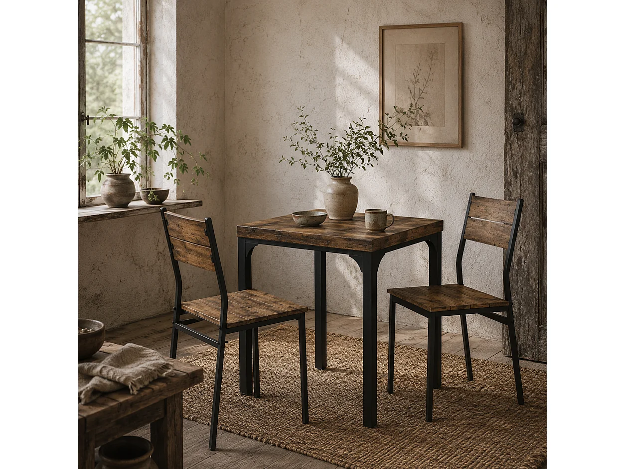 Lulila Rustic Brown 3 Piece Compact Square Dining Table and 2 Chairs