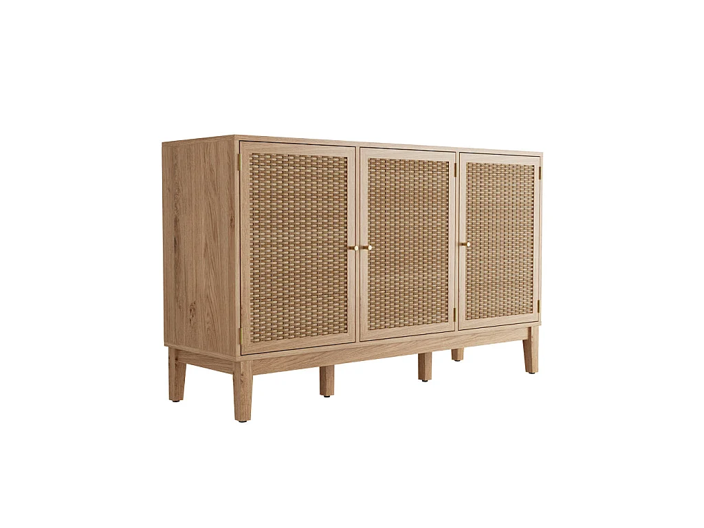 Waterford Oak and Rattan 3 Door Large Sideboard