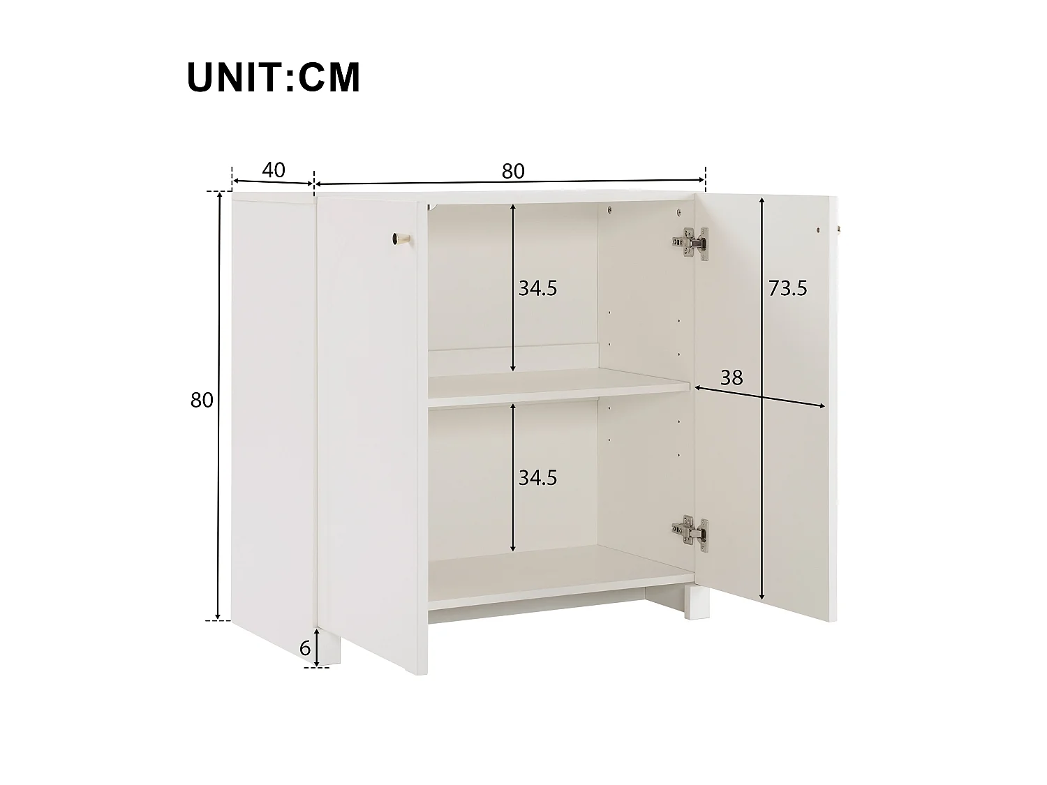 Sideboard - 2 doors with adjustable shelves - White