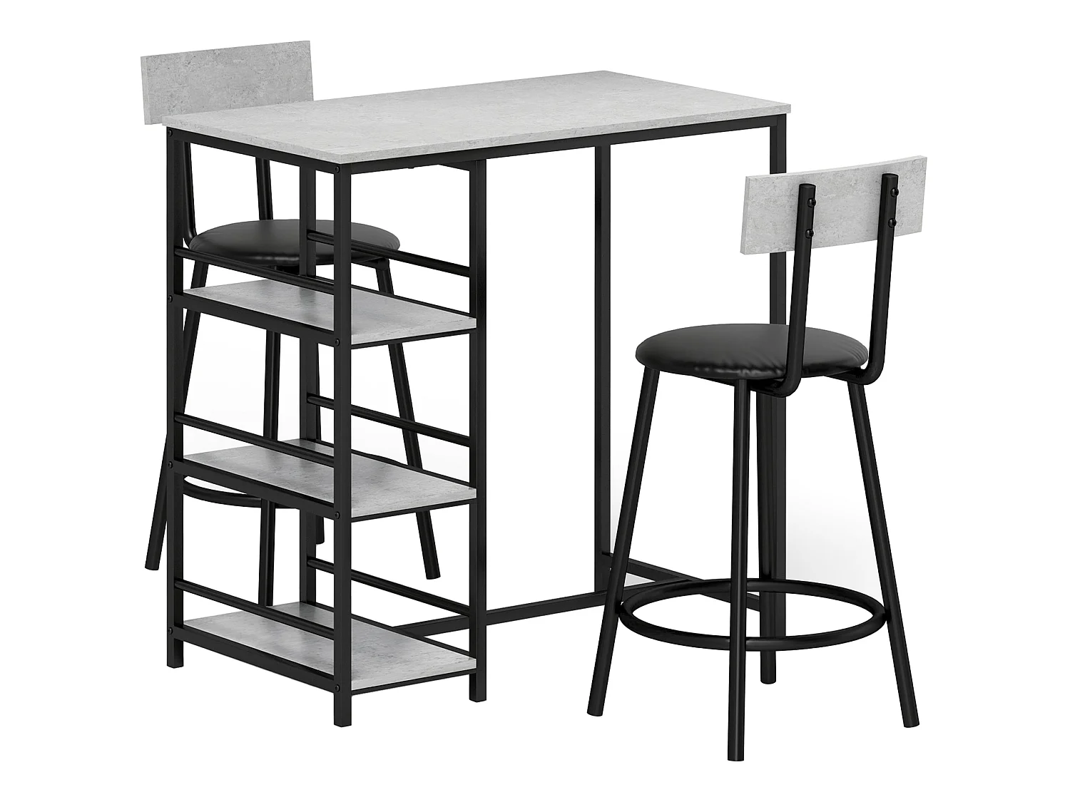 Raco Sera 3 Piece Grey and Black Kitchen Dining Set with Integrated Shelving