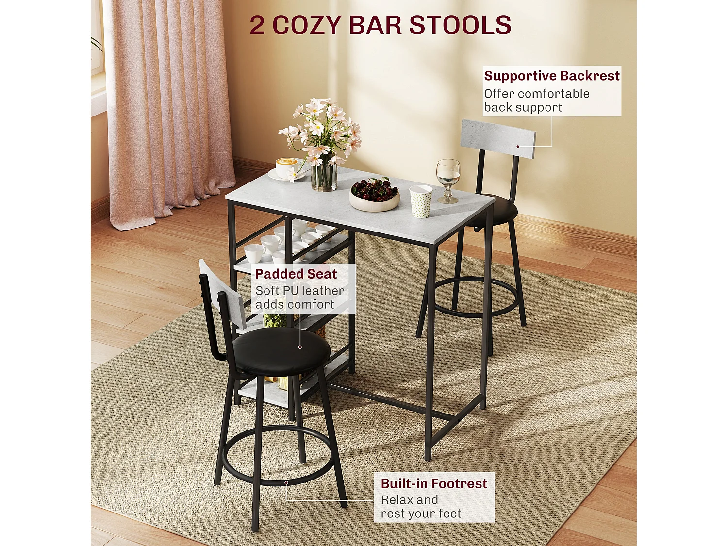 Raco Sera 3 Piece Grey and Black Kitchen Dining Set with Integrated Shelving