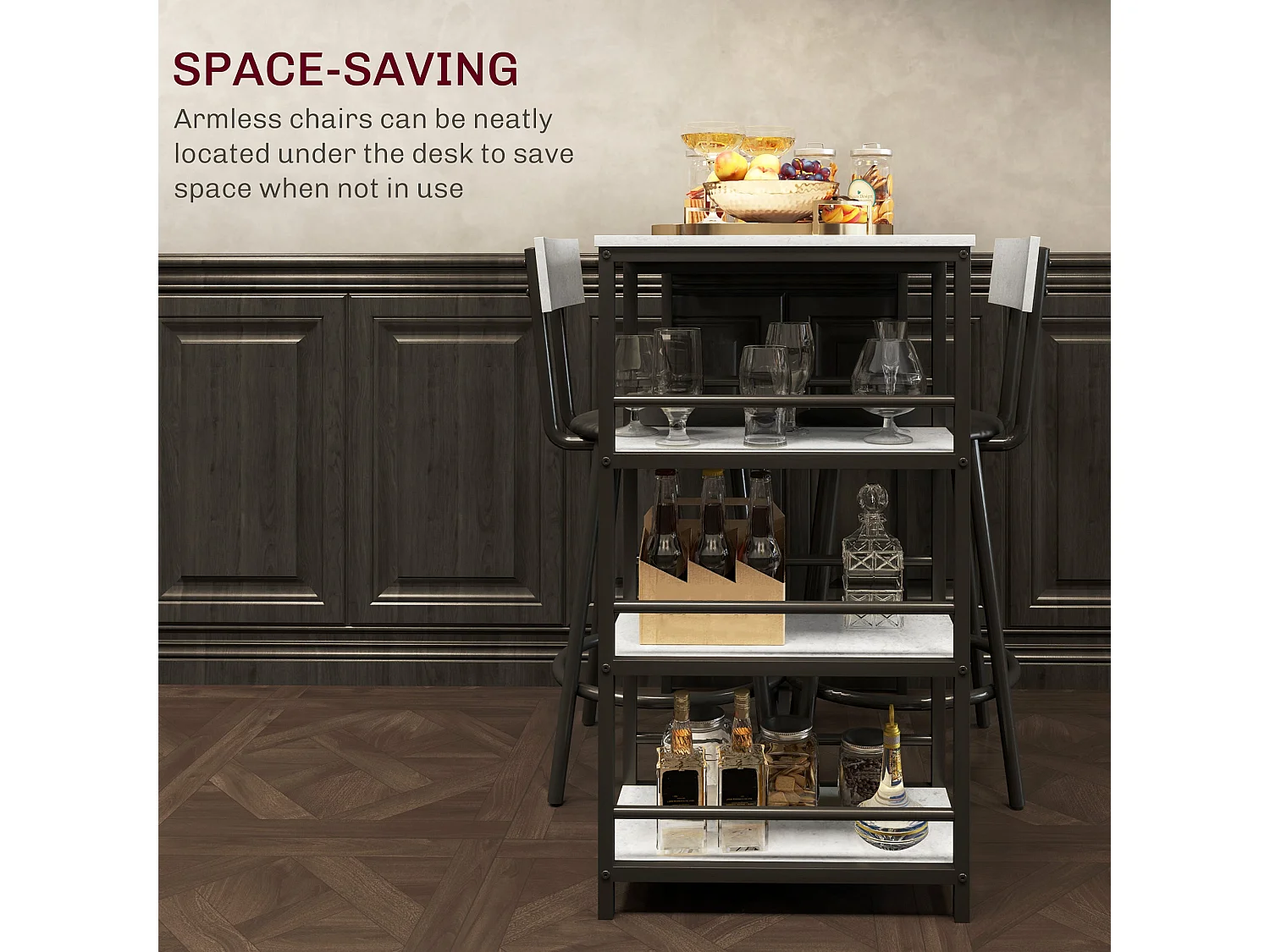 Raco Sera 3 Piece Grey and Black Kitchen Dining Set with Integrated Shelving