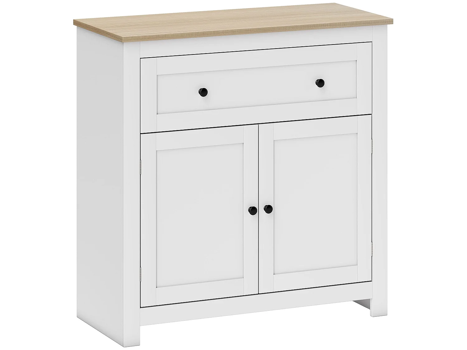 Venisa White and Oak Modern Sideboard Double Doors Adjustable Shelf and Large Drawer
