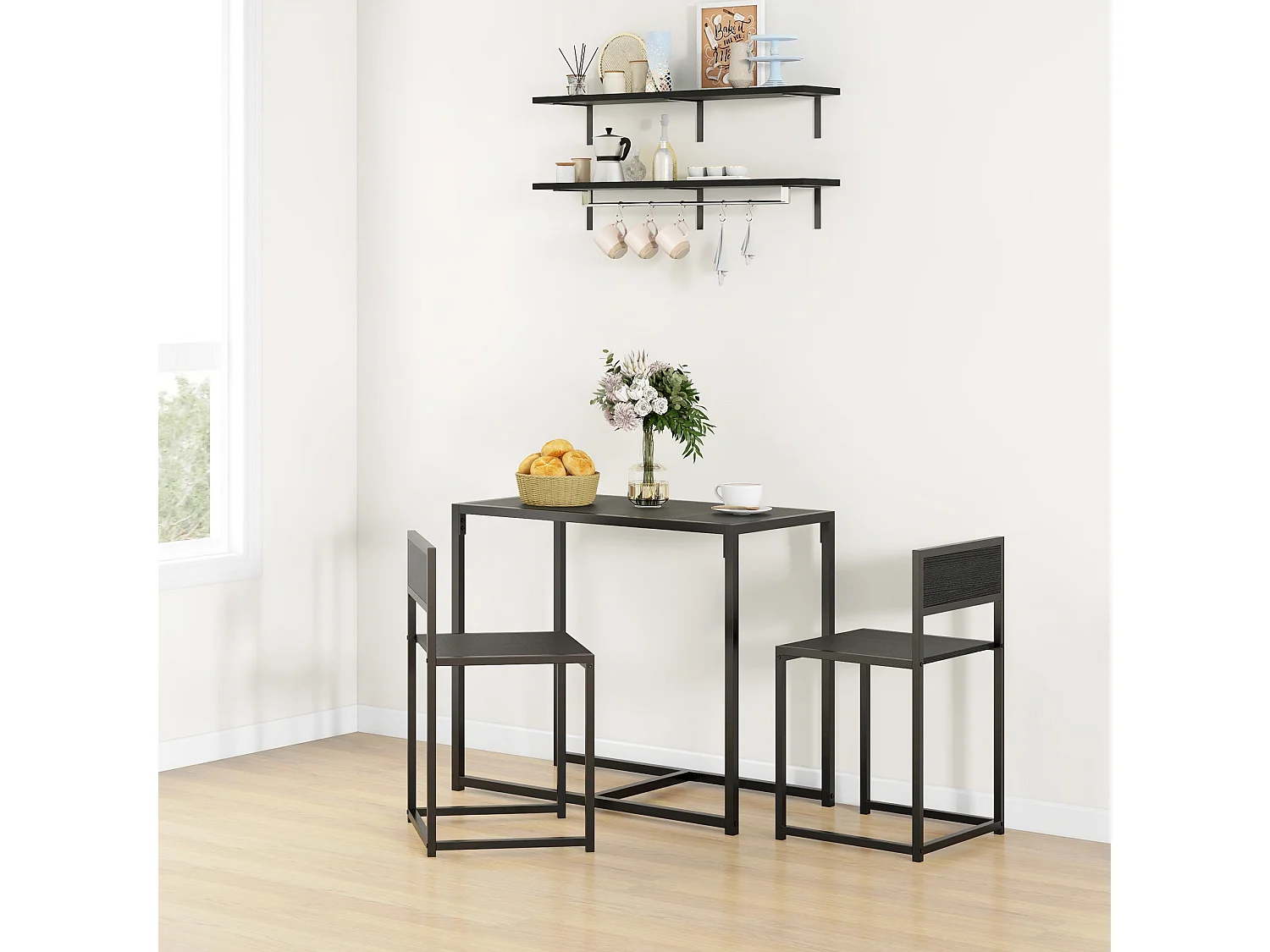 Gafetti Compact Metal and Wood 3 Piece Dining Set for Small Kitchens
