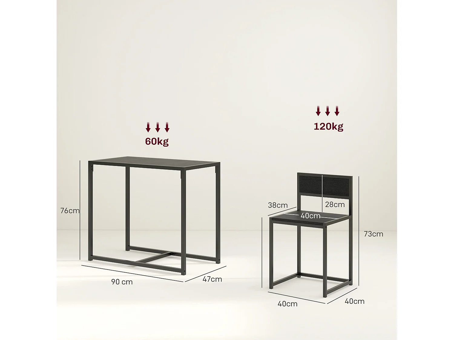 Gafetti Compact Metal and Wood 3 Piece Dining Set for Small Kitchens
