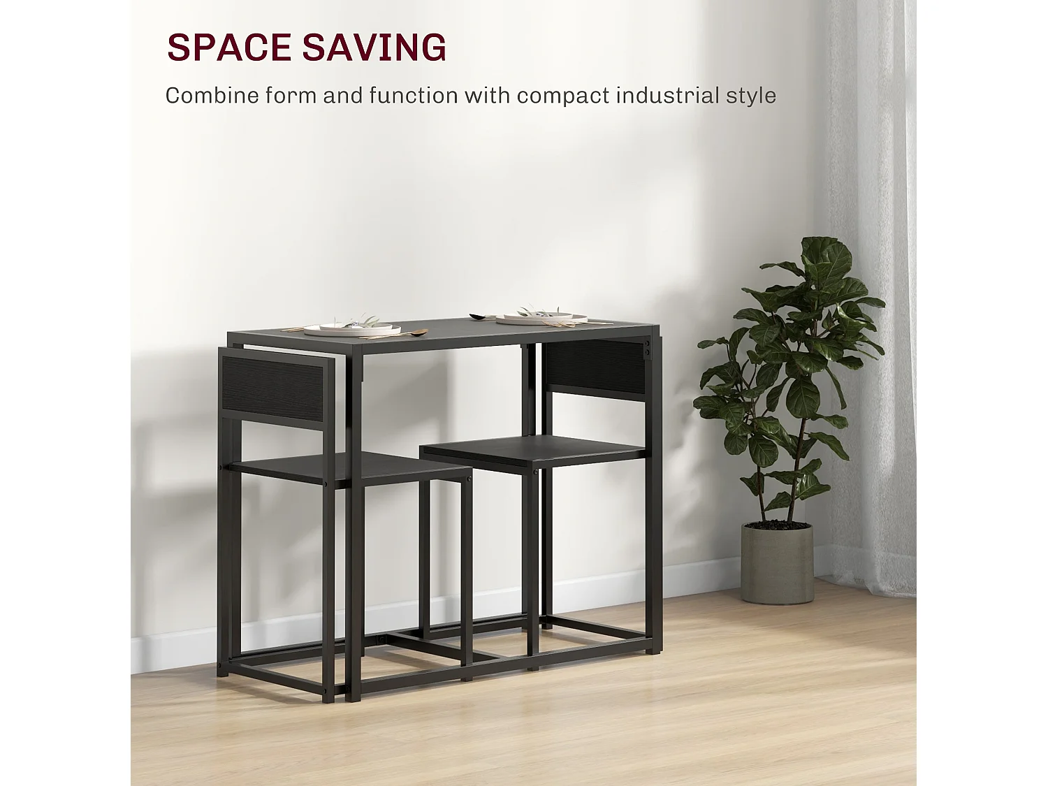 Gafetti Compact Metal and Wood 3 Piece Dining Set for Small Kitchens