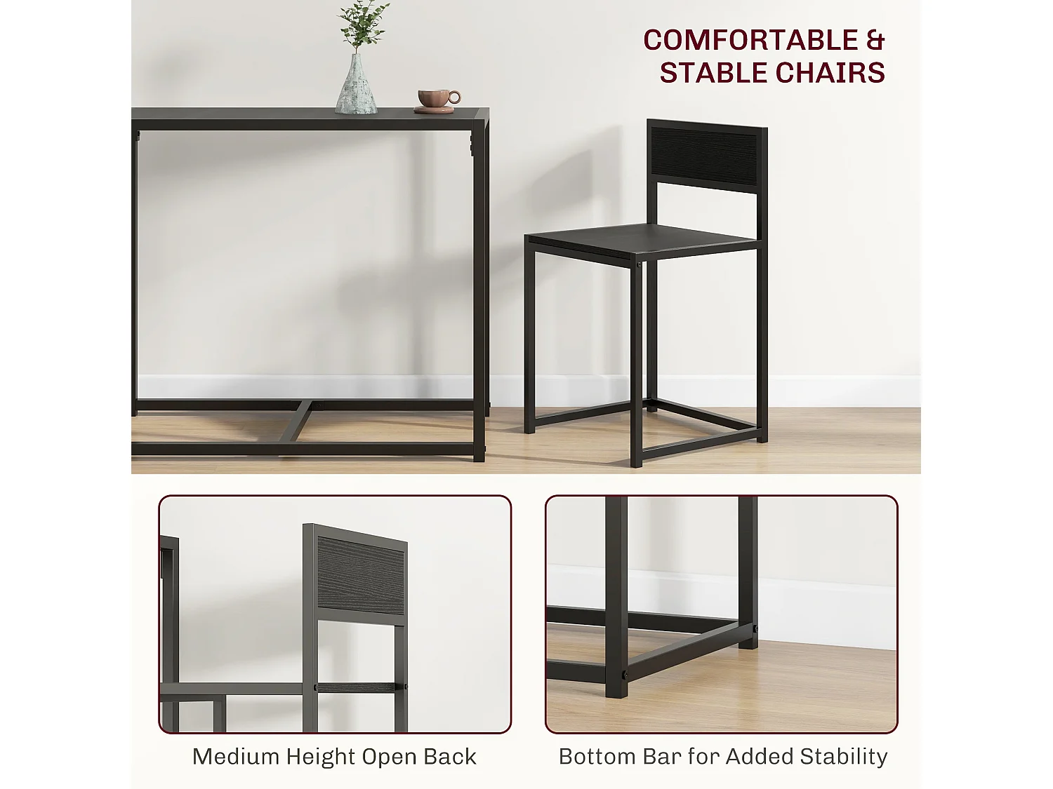 Gafetti Compact Metal and Wood 3 Piece Dining Set for Small Kitchens
