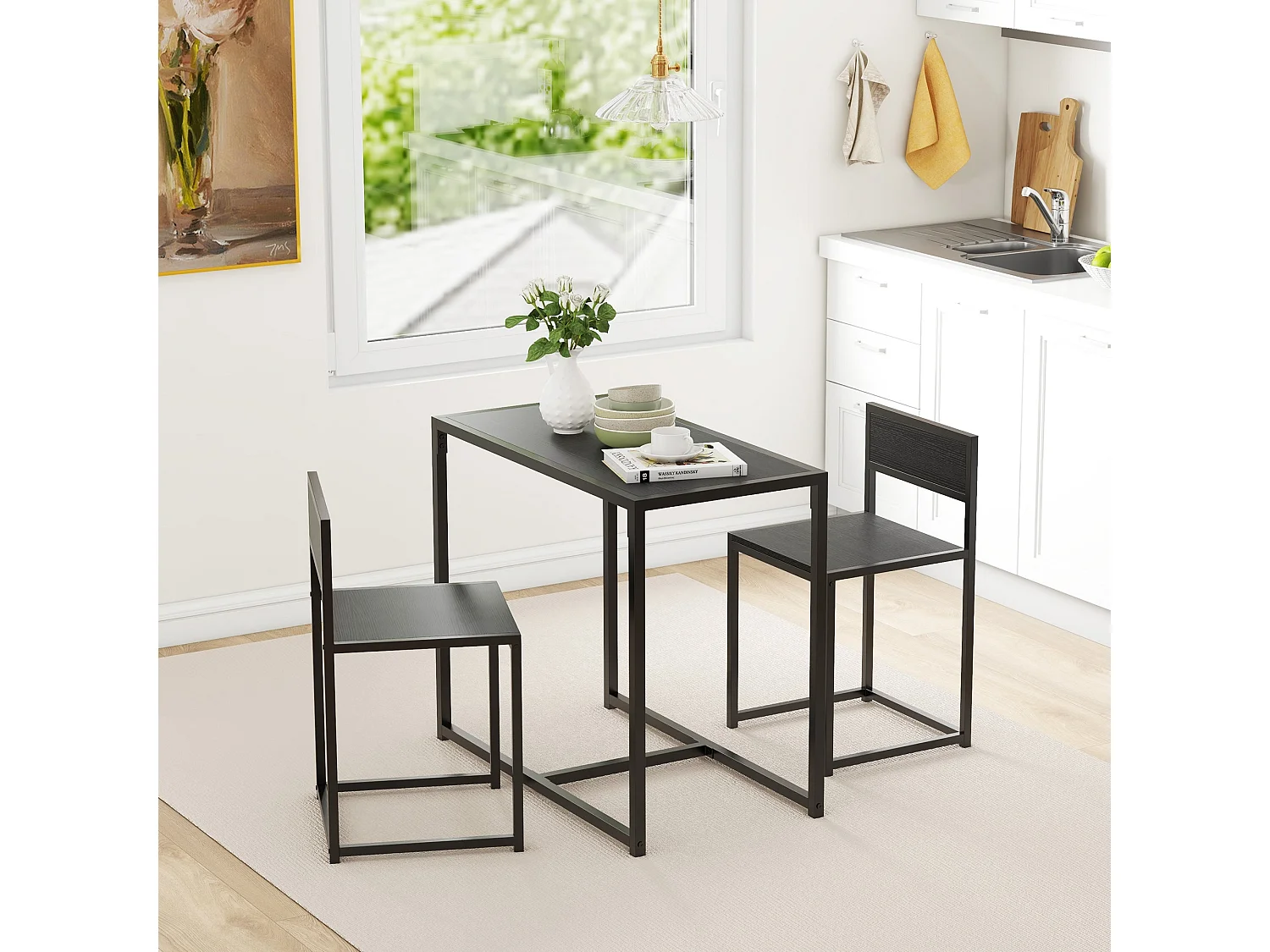 Gafetti Compact Metal and Wood 3 Piece Dining Set for Small Kitchens