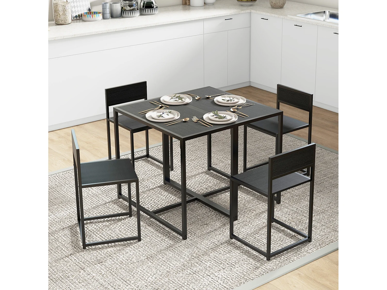 Gafetti Compact Metal and Wood 3 Piece Dining Set for Small Kitchens