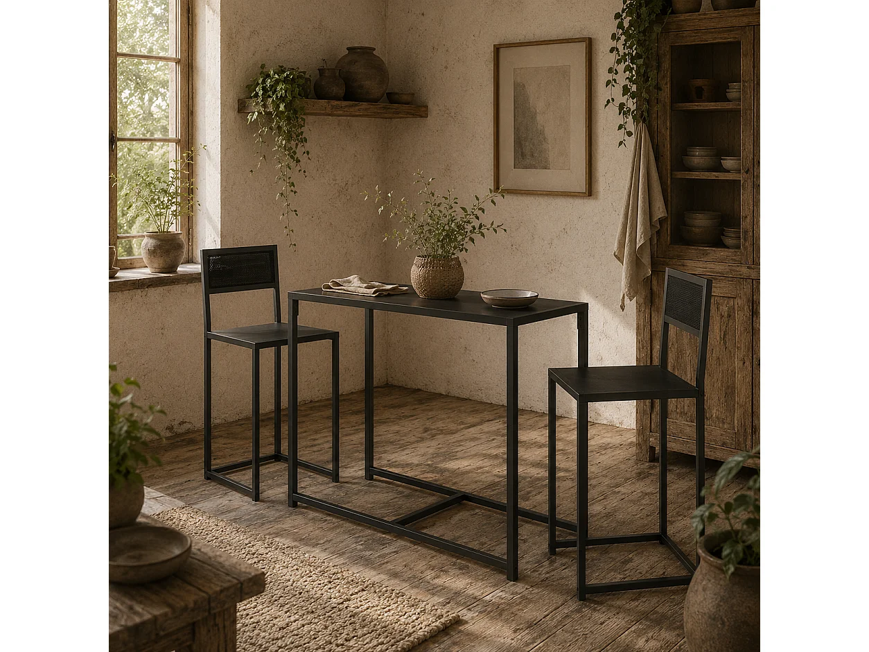 Gafetti Compact Metal and Wood 3 Piece Dining Set for Small Kitchens