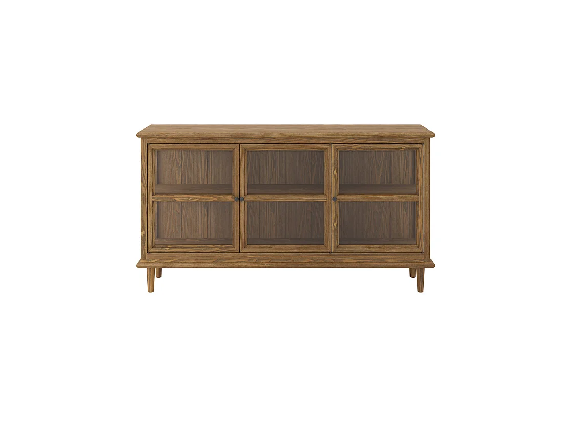 Honley Dark Brown 3 Glass Door Sideboard Matt Grain Finish