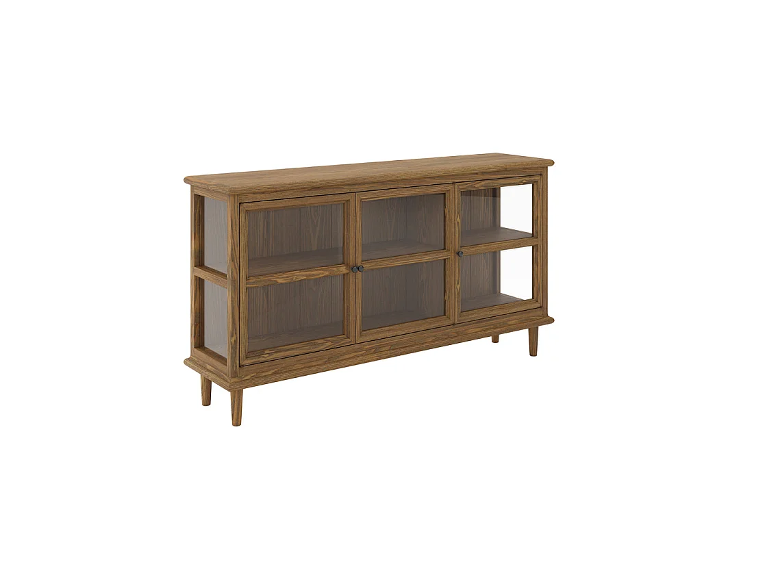 Honley Dark Brown 3 Glass Door Sideboard Matt Grain Finish