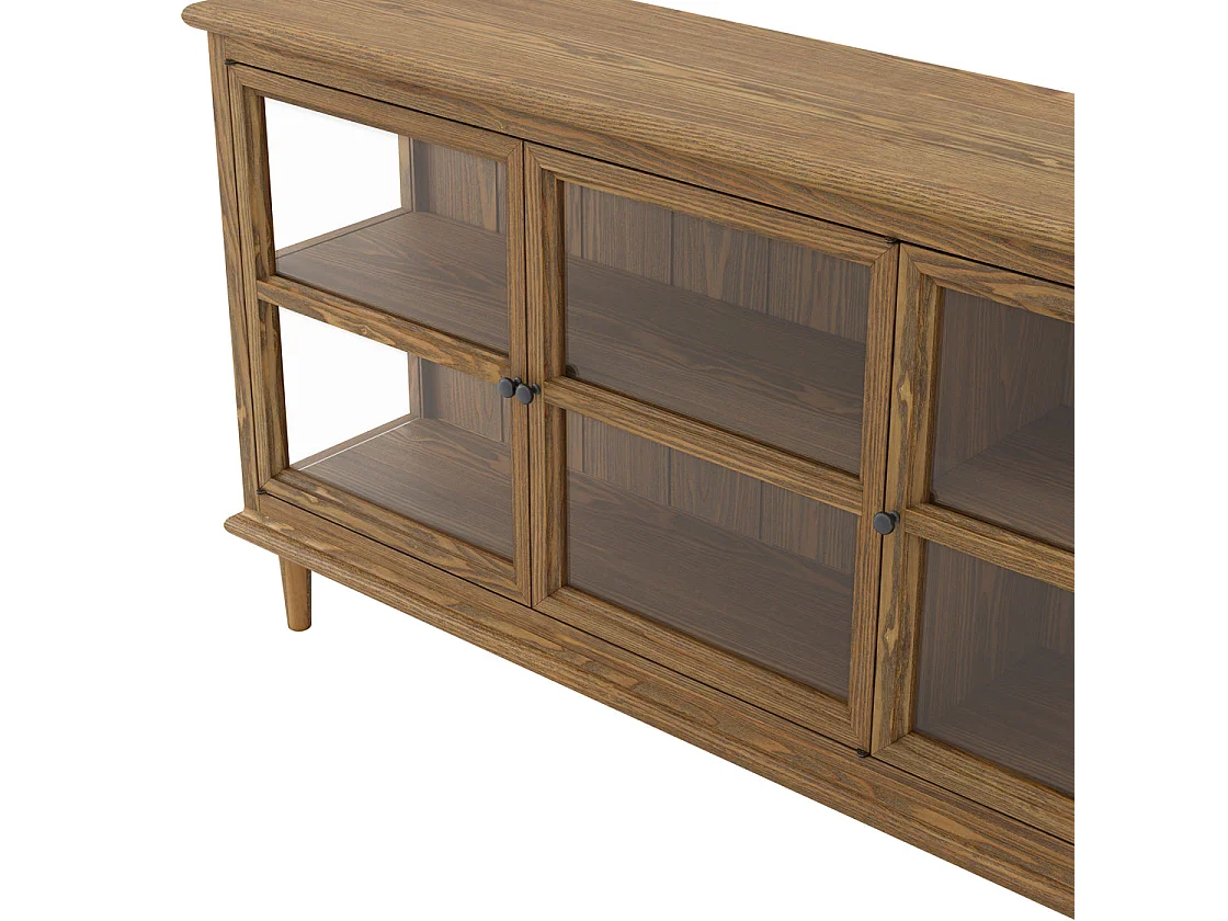 Honley Dark Brown 3 Glass Door Sideboard Matt Grain Finish