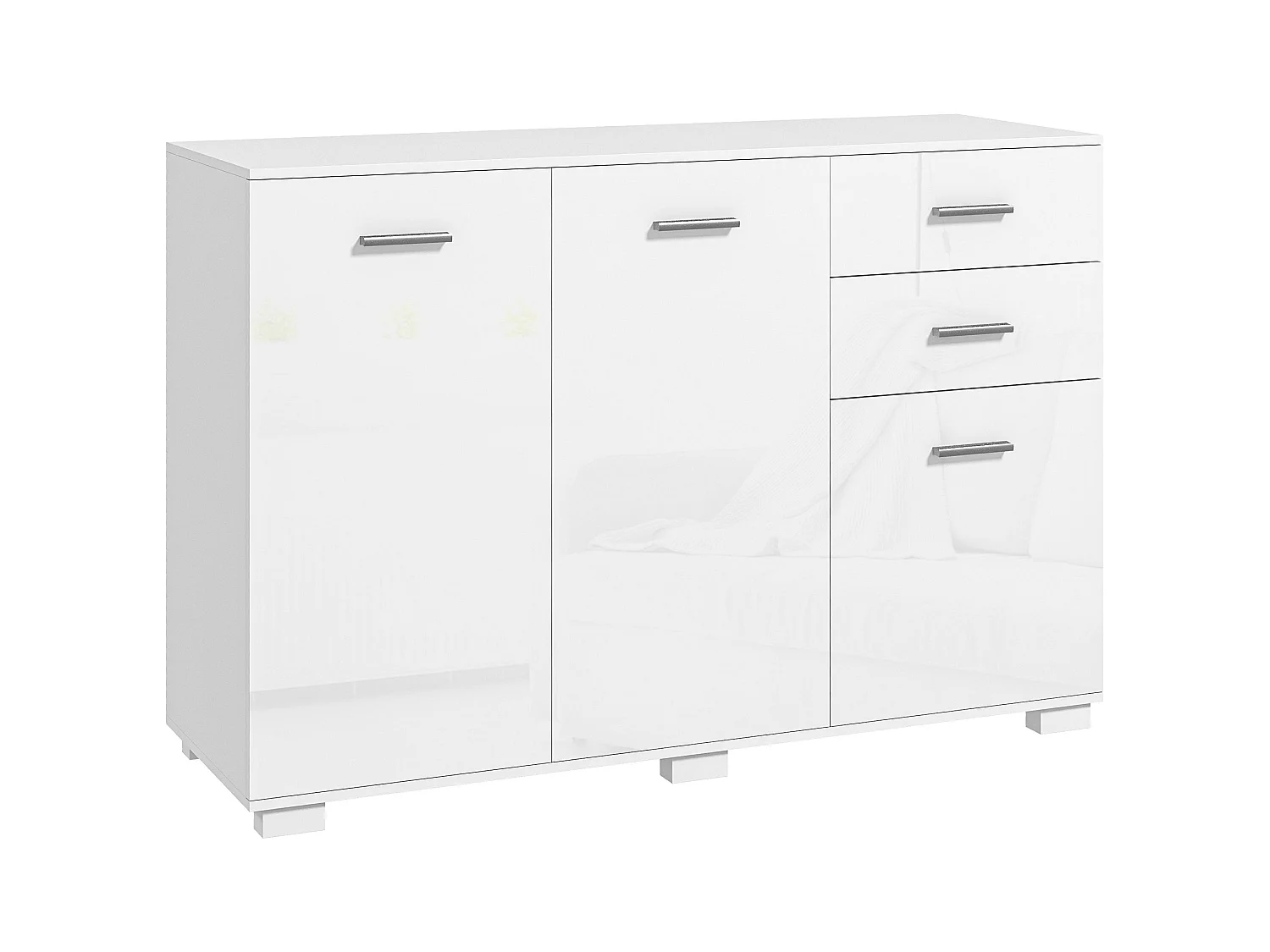 Bami High Gloss White Sideboard 2 Drawers 3 Doors Adjustable Shelf