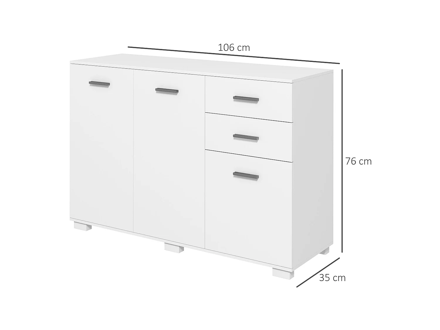 Bami High Gloss White Sideboard 2 Drawers 3 Doors Adjustable Shelf