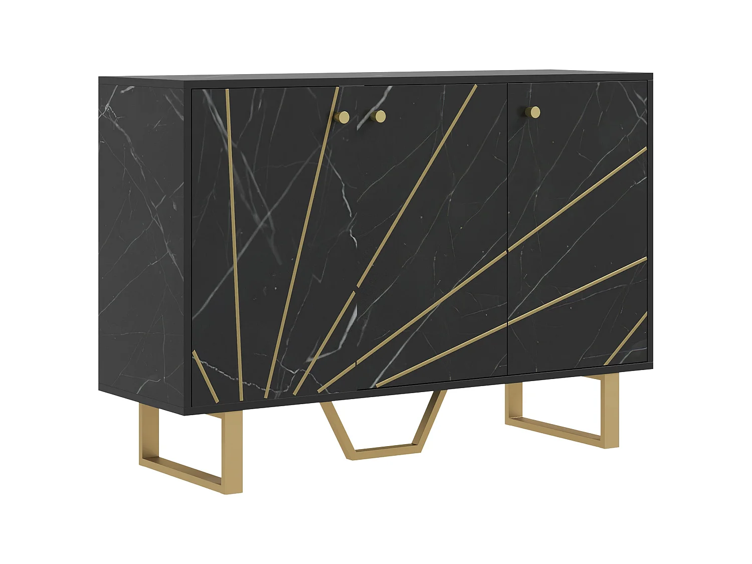 Suno Black Marble Effect Sideboard with Gold Metal Legs 3 Doors