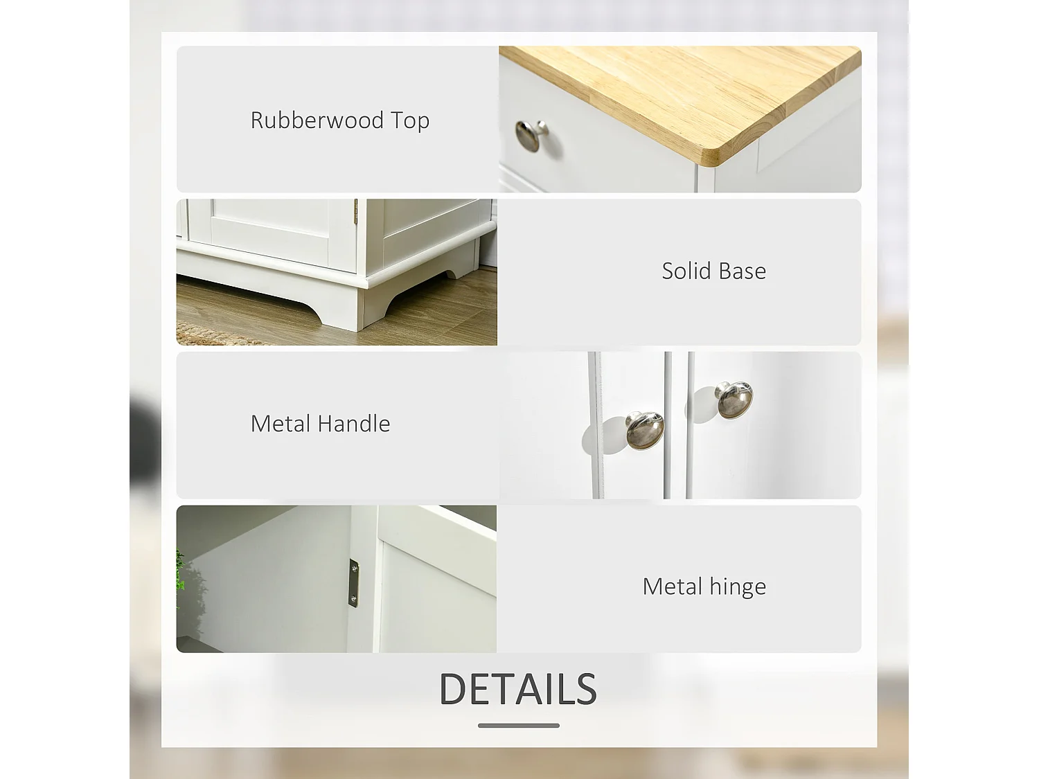 Totoro White Sideboard with Natural Rubberwood Top 3 Doors 3 Drawers 3 Adjustable Shelves