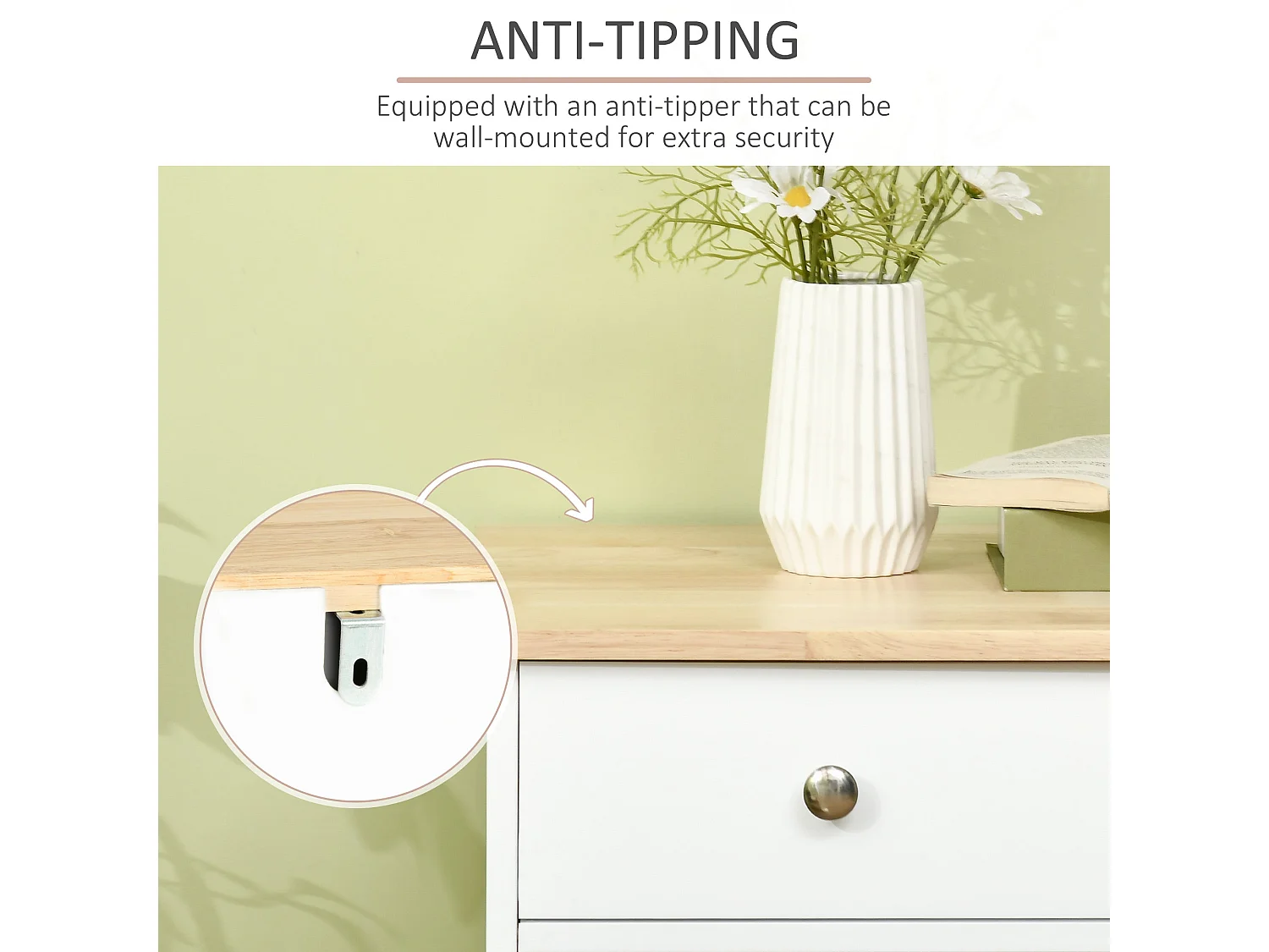 Totoro White Sideboard with Natural Rubberwood Top 3 Doors 3 Drawers 3 Adjustable Shelves