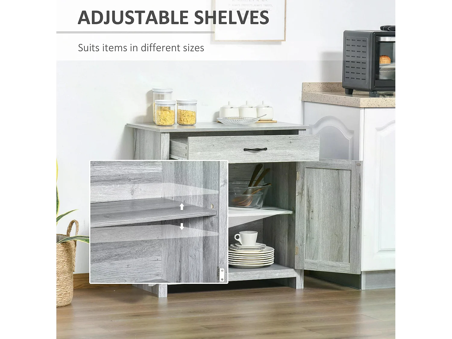 Toro Noyo Grey Grain Farmhouse Sideboard with Sliding Barn Doors