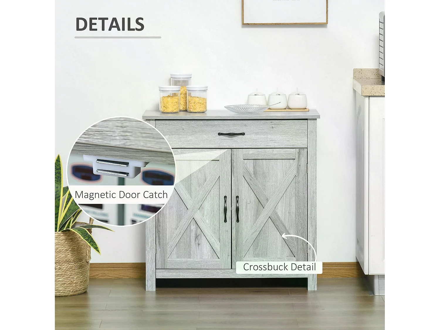 Toro Noyo Grey Grain Farmhouse Sideboard with Sliding Barn Doors
