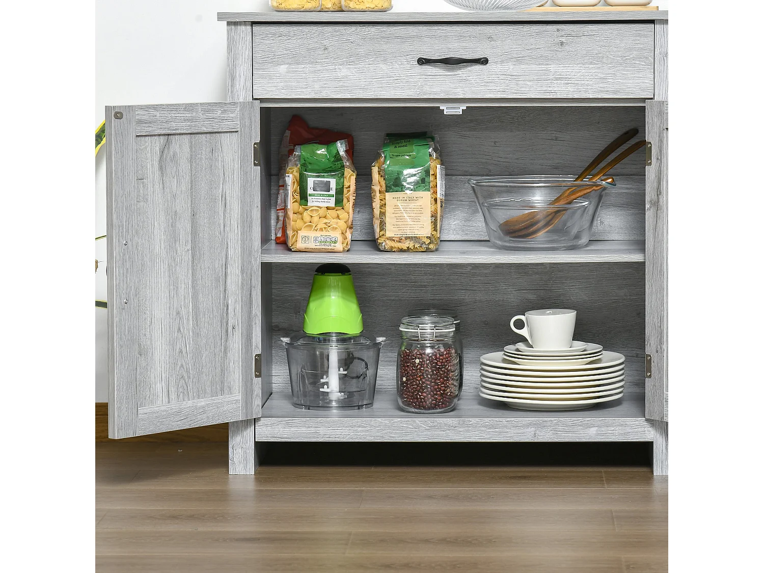 Toro Noyo Grey Grain Farmhouse Sideboard with Sliding Barn Doors