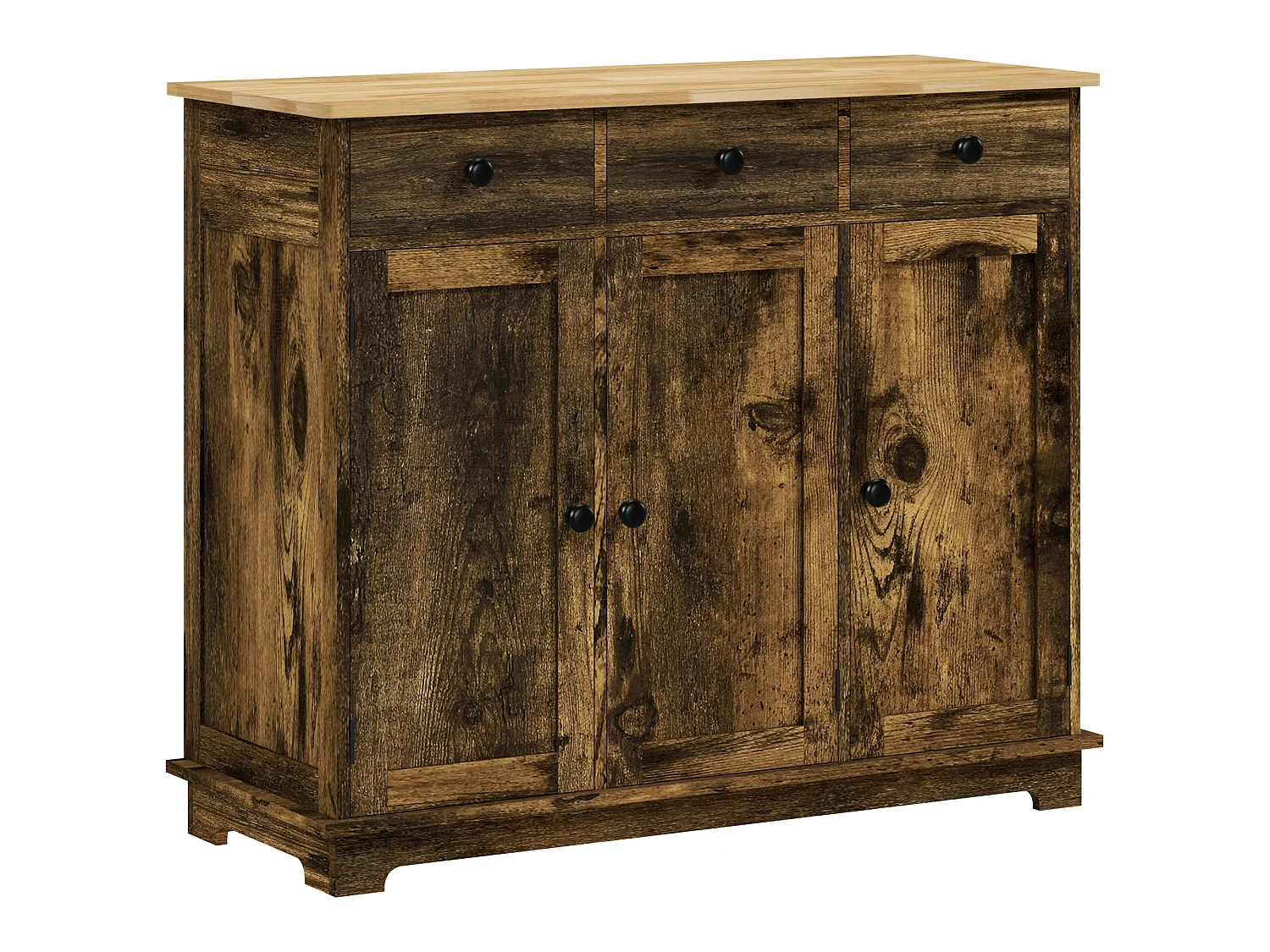 Vesudo Rustic Brown Sideboard 3 Doors 3 Drawers 2 Adjustable Shelves