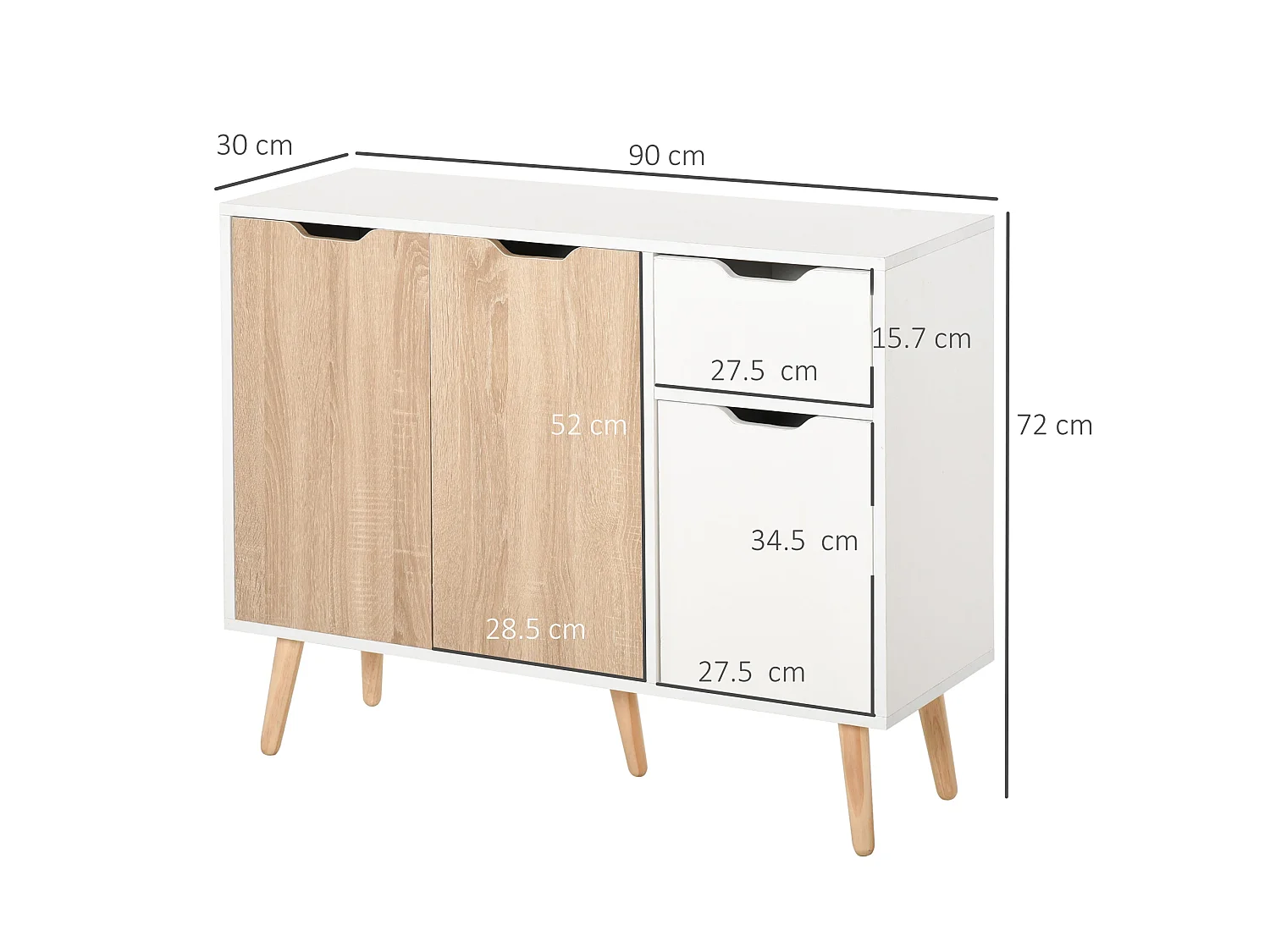 Surinam Natural Wood Effect Sideboard 2 Doors 3 Drawers 90 x 30 x 72cm