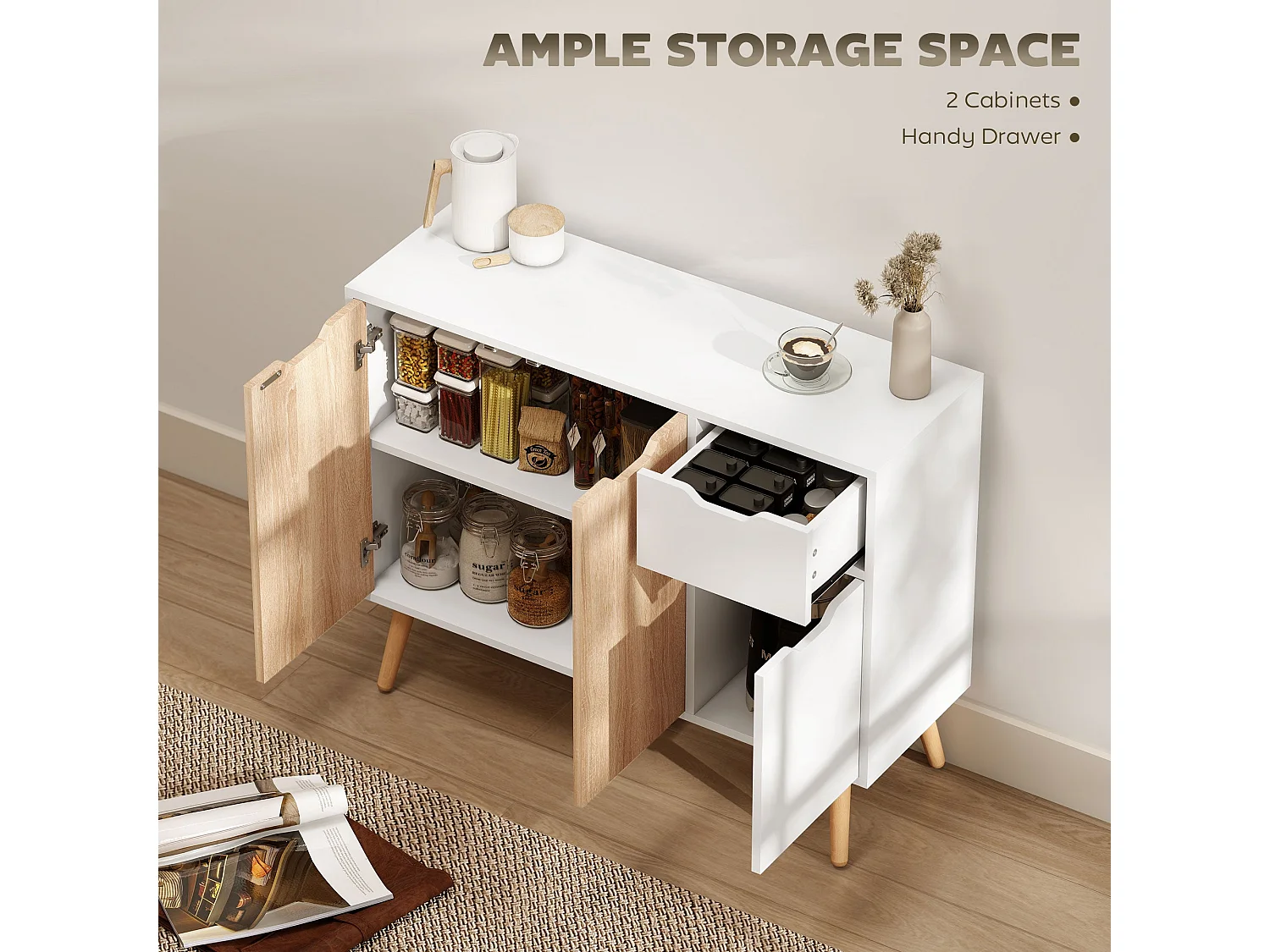 Surinam Natural Wood Effect Sideboard 2 Doors 3 Drawers 90 x 30 x 72cm