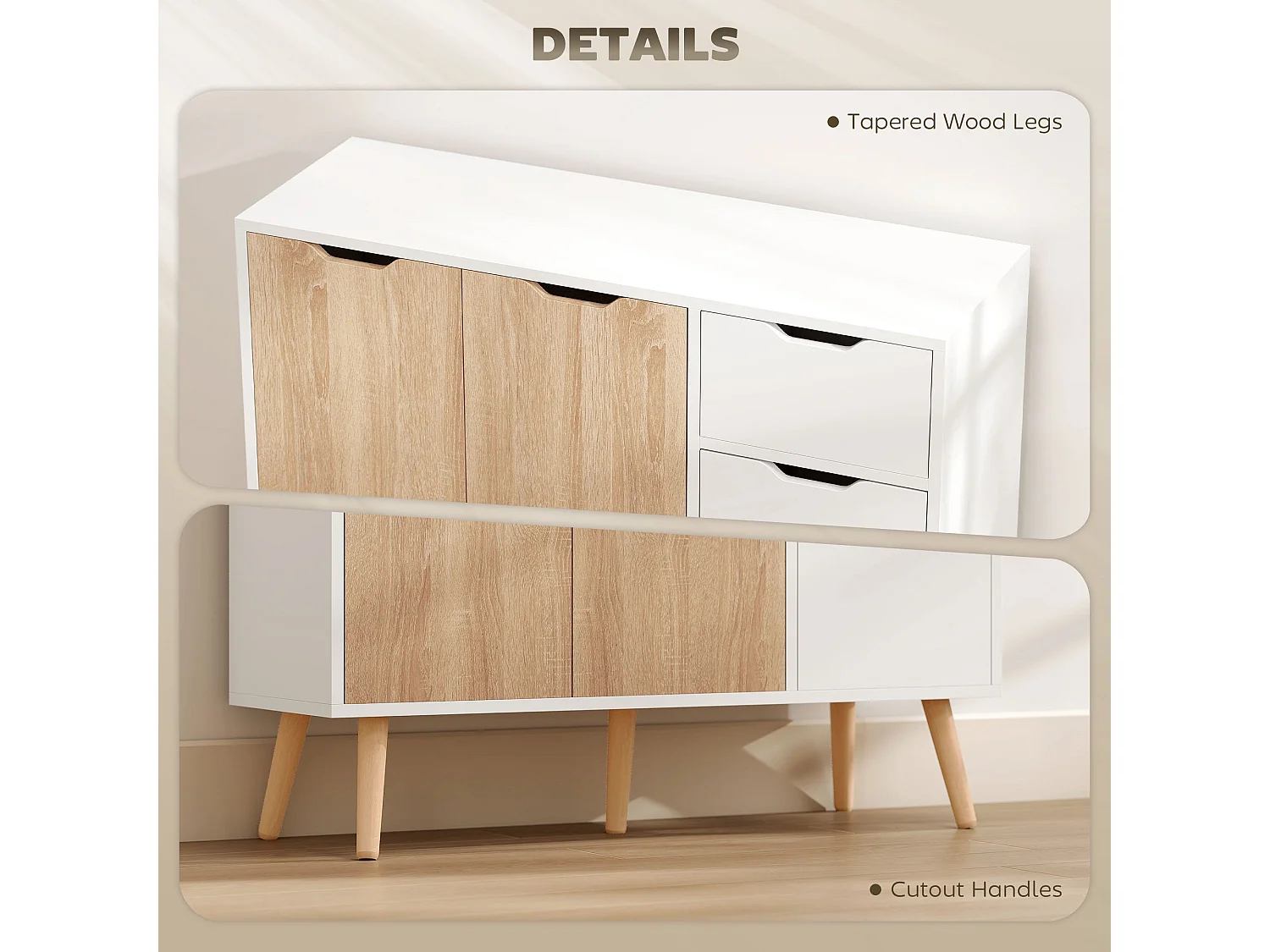 Surinam Natural Wood Effect Sideboard 2 Doors 3 Drawers 90 x 30 x 72cm