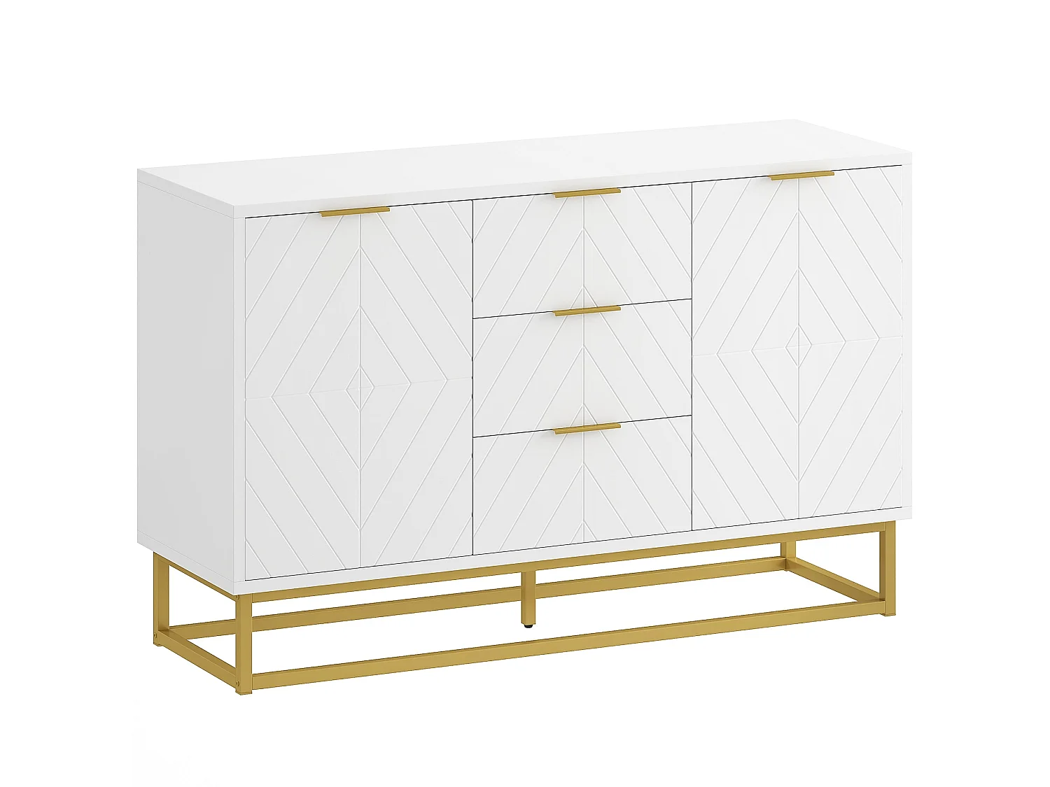 Luka White Sideboard 120cm 3 Drawers 2 Doors Gold Accents