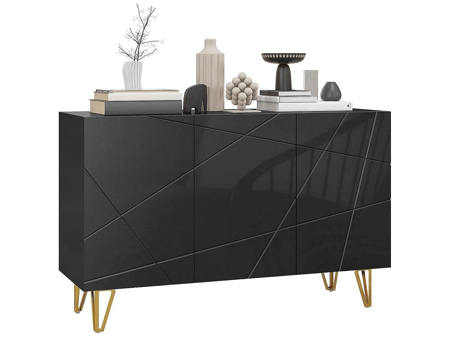 Fayosa High Gloss Black Sideboard with Gold Hairpin Legs