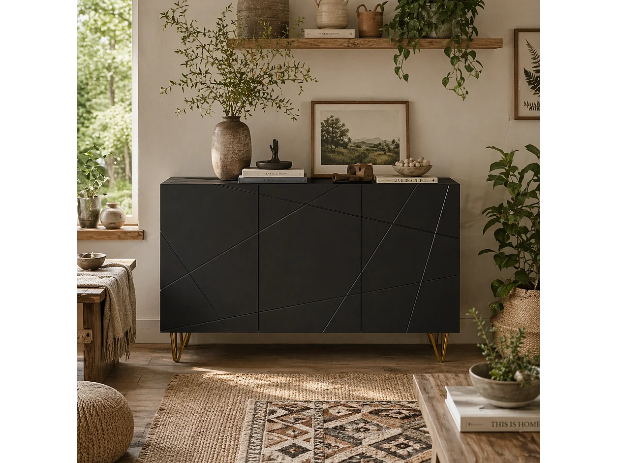 Fayosa High Gloss Black Sideboard with Gold Hairpin Legs