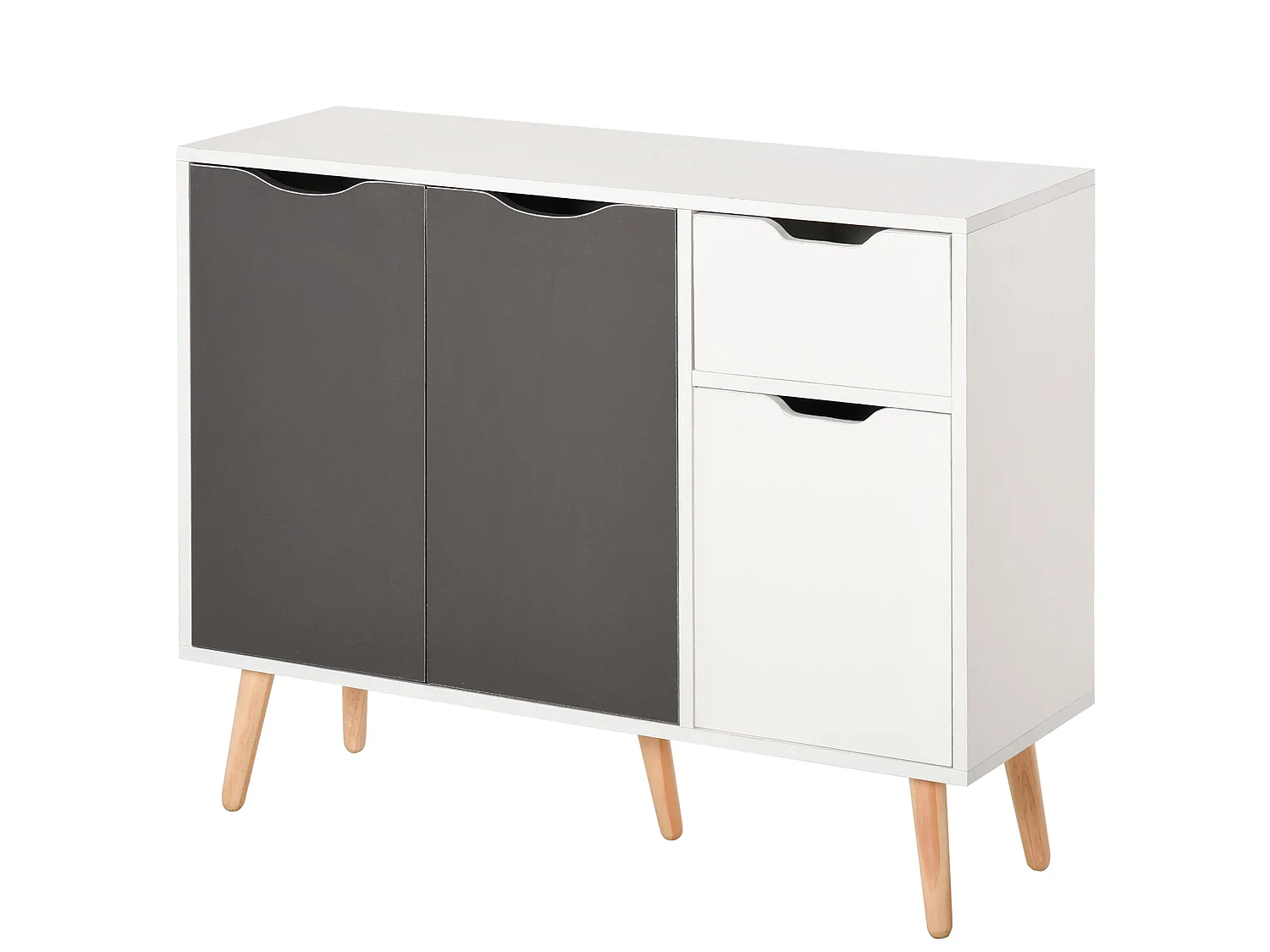 Domavi Grey Wooden Sideboard 2 Drawers 3 Doors Scandinavian Style
