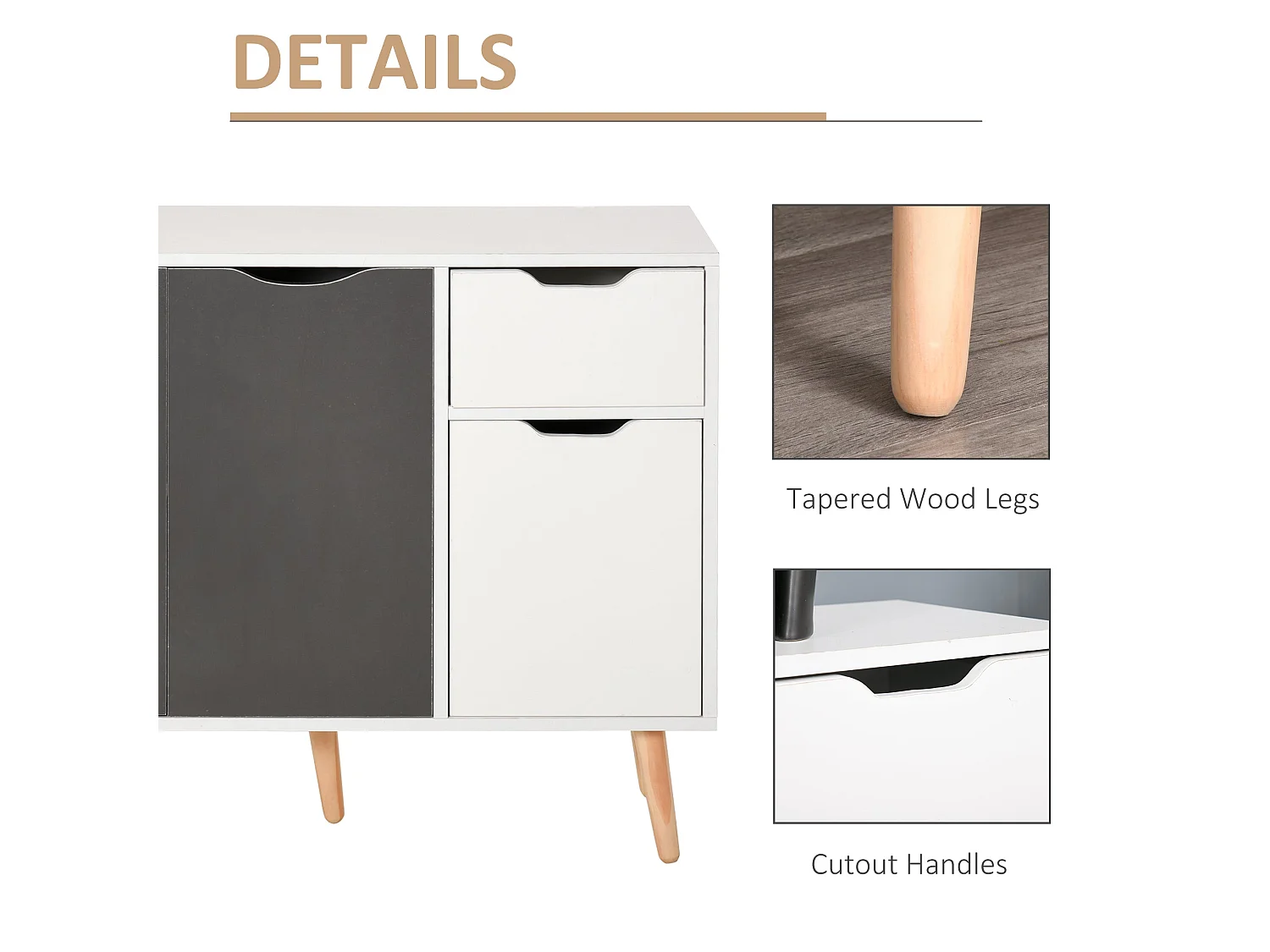 Domavi Grey Wooden Sideboard 2 Drawers 3 Doors Scandinavian Style