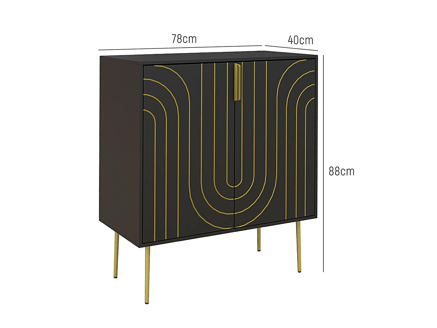 Mose Black and Gold Art Deco Sideboard 2 Doors