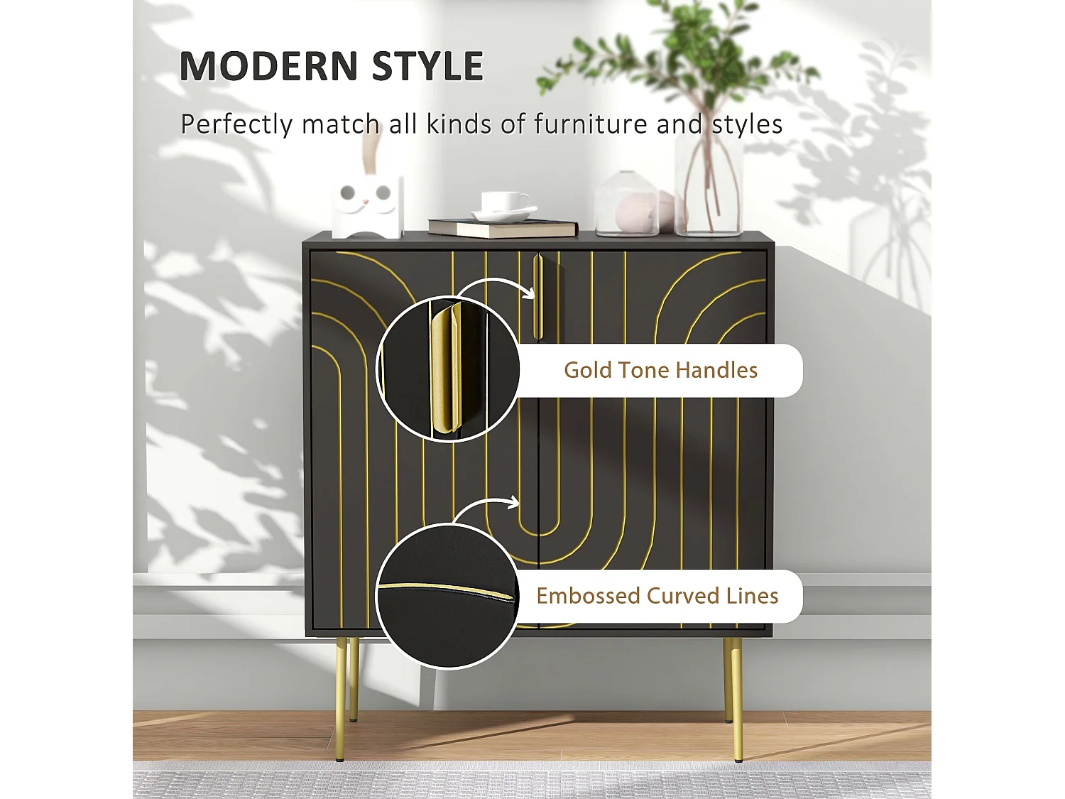Mose Black and Gold Art Deco Sideboard 2 Doors