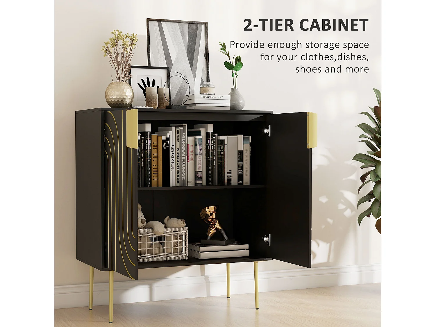 Mose Black and Gold Art Deco Sideboard 2 Doors