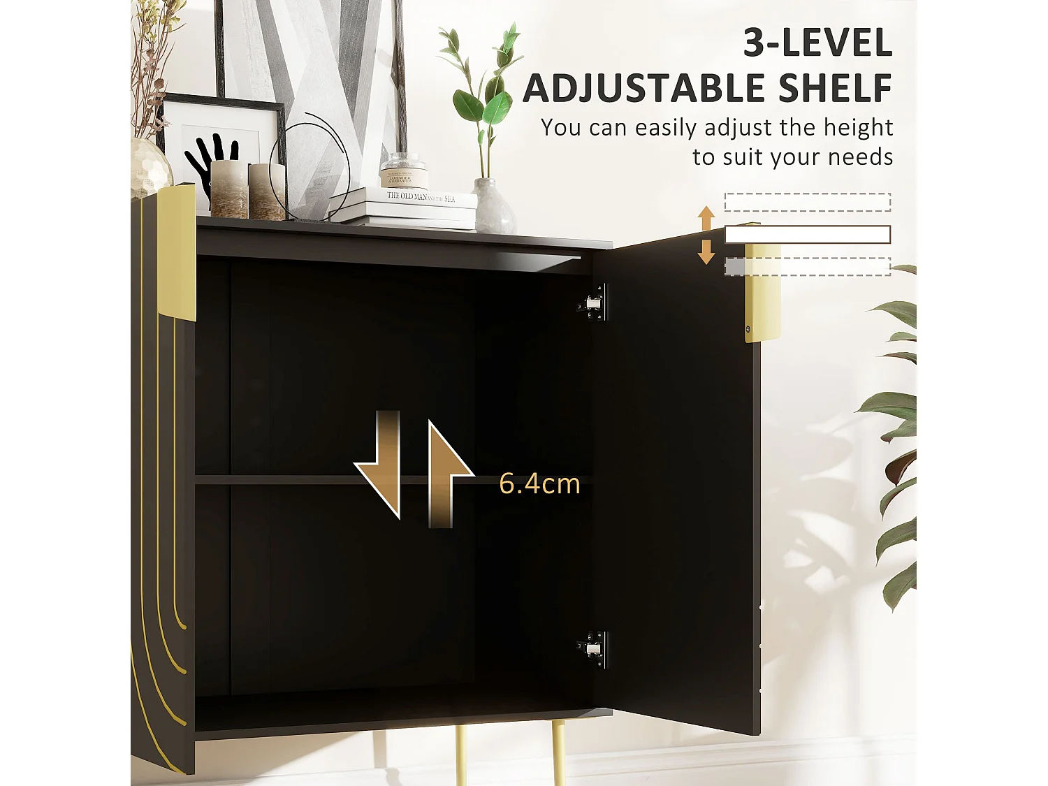 Mose Black and Gold Art Deco Sideboard 2 Doors