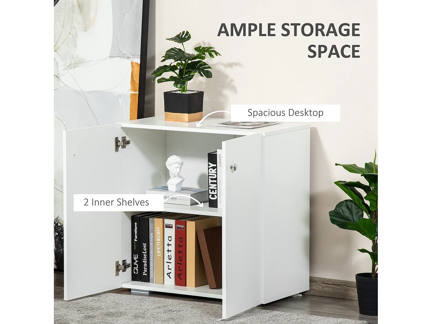 Cosofi White Freestanding Storage Cabinet 2 Doors 2 Shelves 70x70x39cm